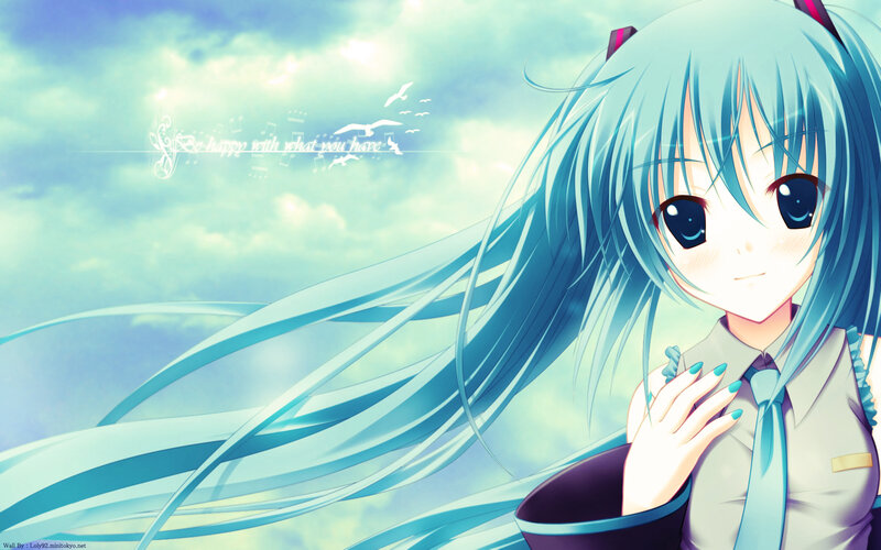 blue-haired anime girl with birds