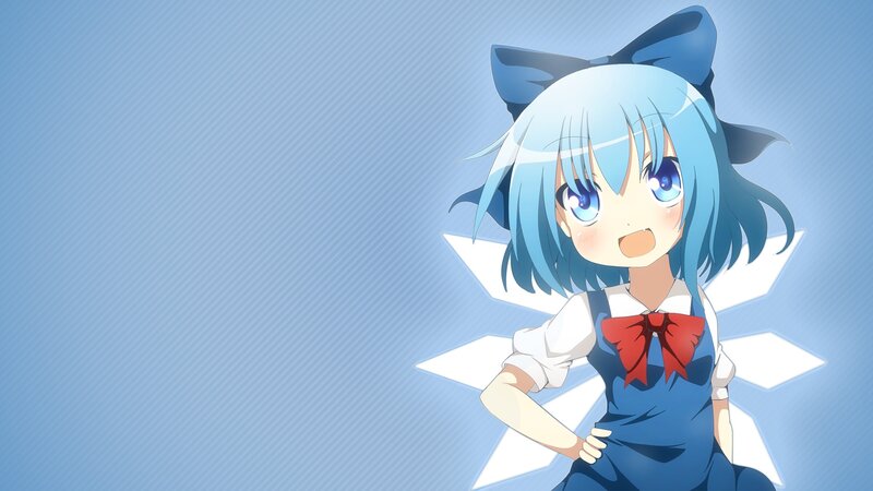 blue-haired anime girl with bow