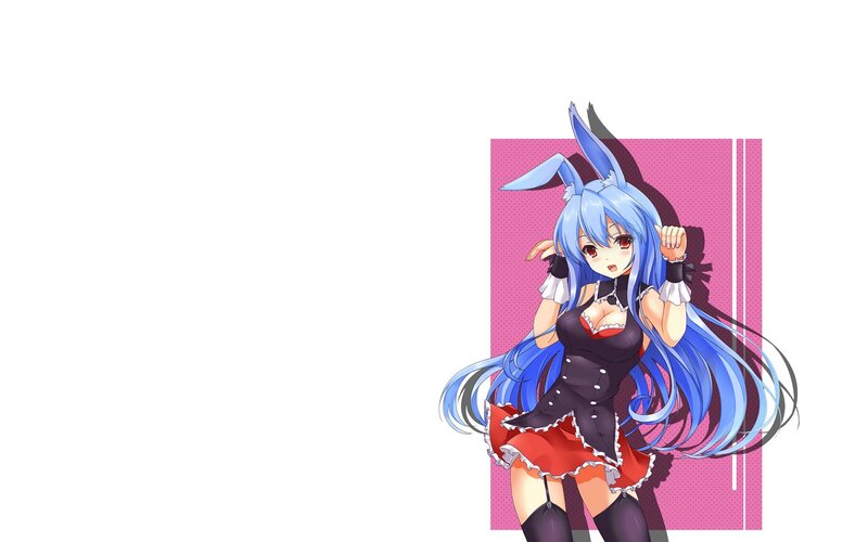 blue-haired anime girl with bunny ears