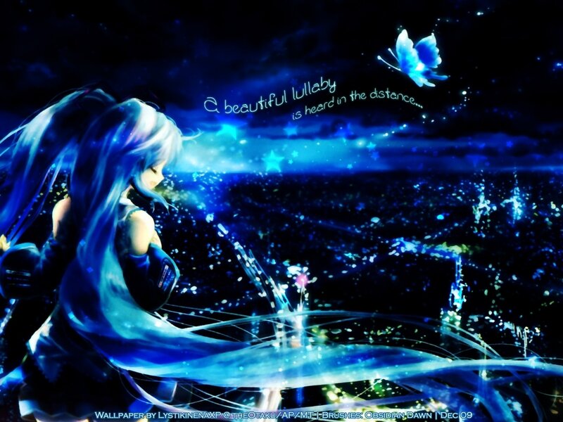 blue-haired anime girl with butterfly