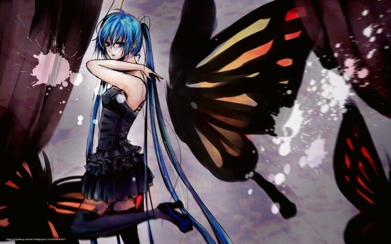 blue-haired anime girl with butterfly wings