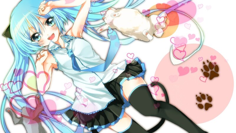 blue-haired anime girl with cat