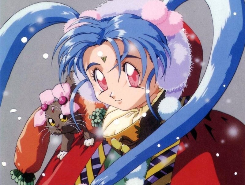 Blue-haired anime girl with cat