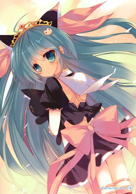 blue-haired anime girl with cat ears