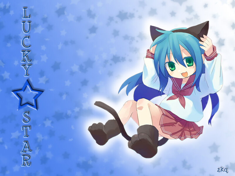Blue-haired anime girl with cat ears