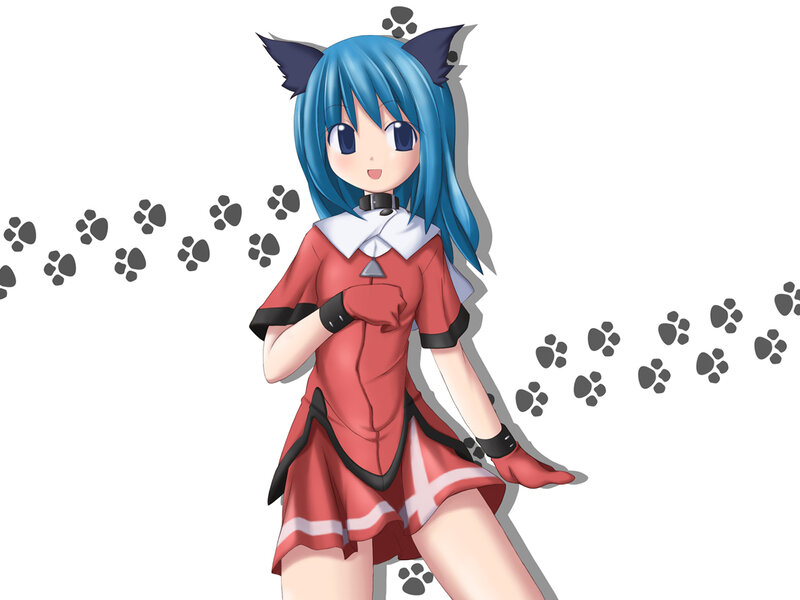blue-haired anime girl with cat ears
