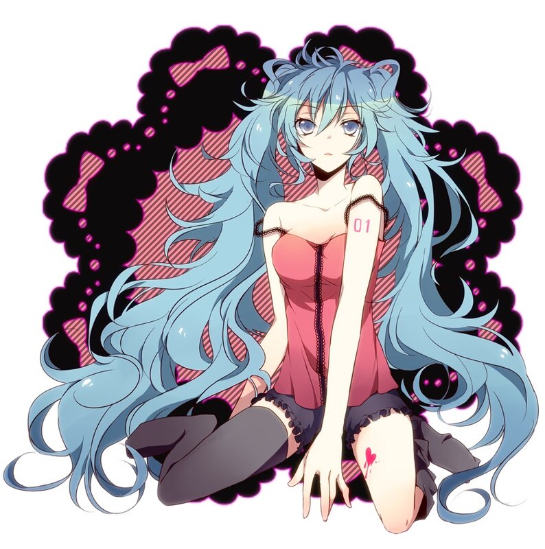 blue-haired anime girl with cat ears