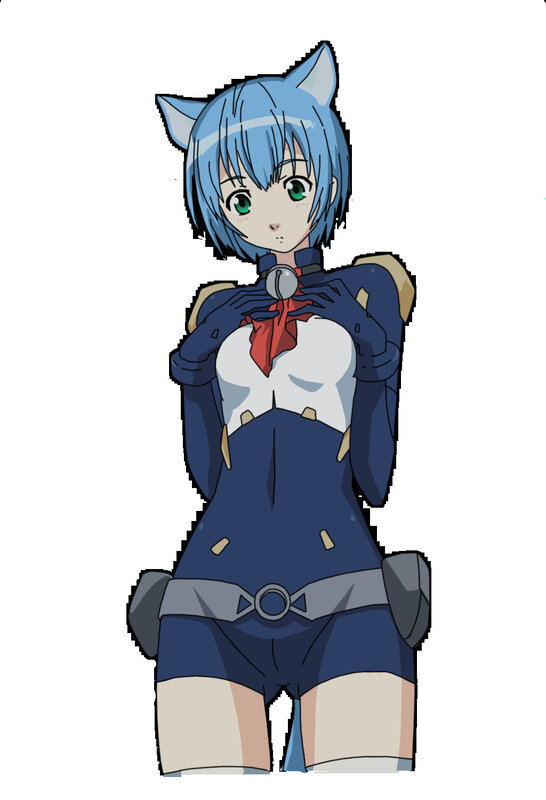 blue-haired anime girl with cat ears