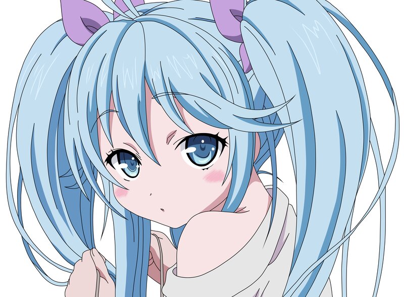 blue-haired anime girl with cat ears