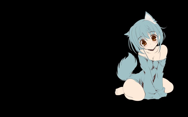 blue-haired anime girl with cat ears