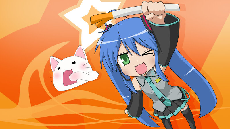 blue-haired anime girl with cat