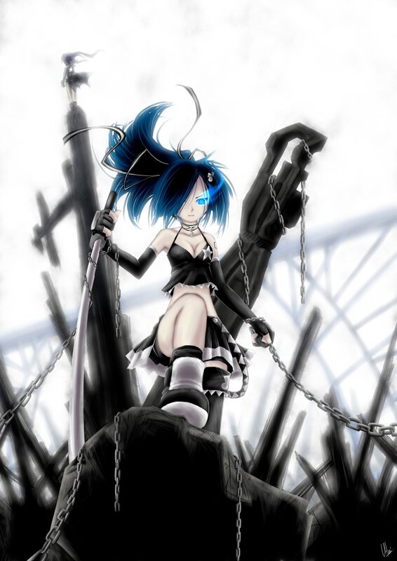 blue-haired anime girl with chains