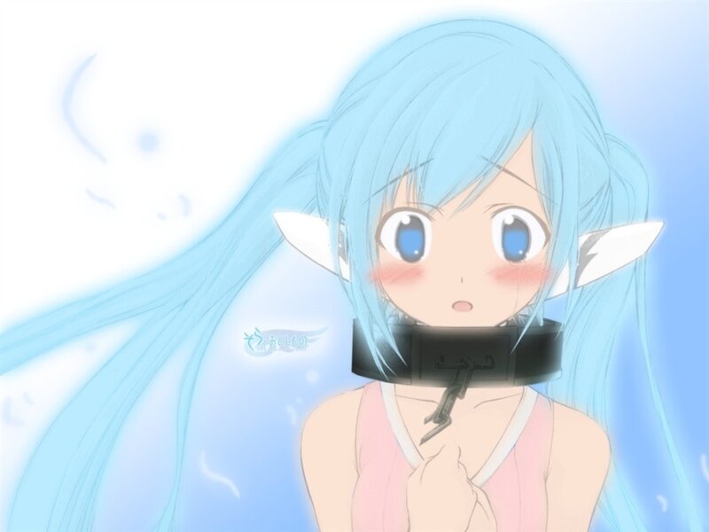 blue-haired anime girl with collar
