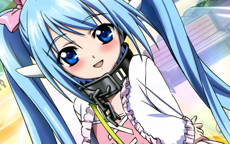 blue-haired anime girl with collar
