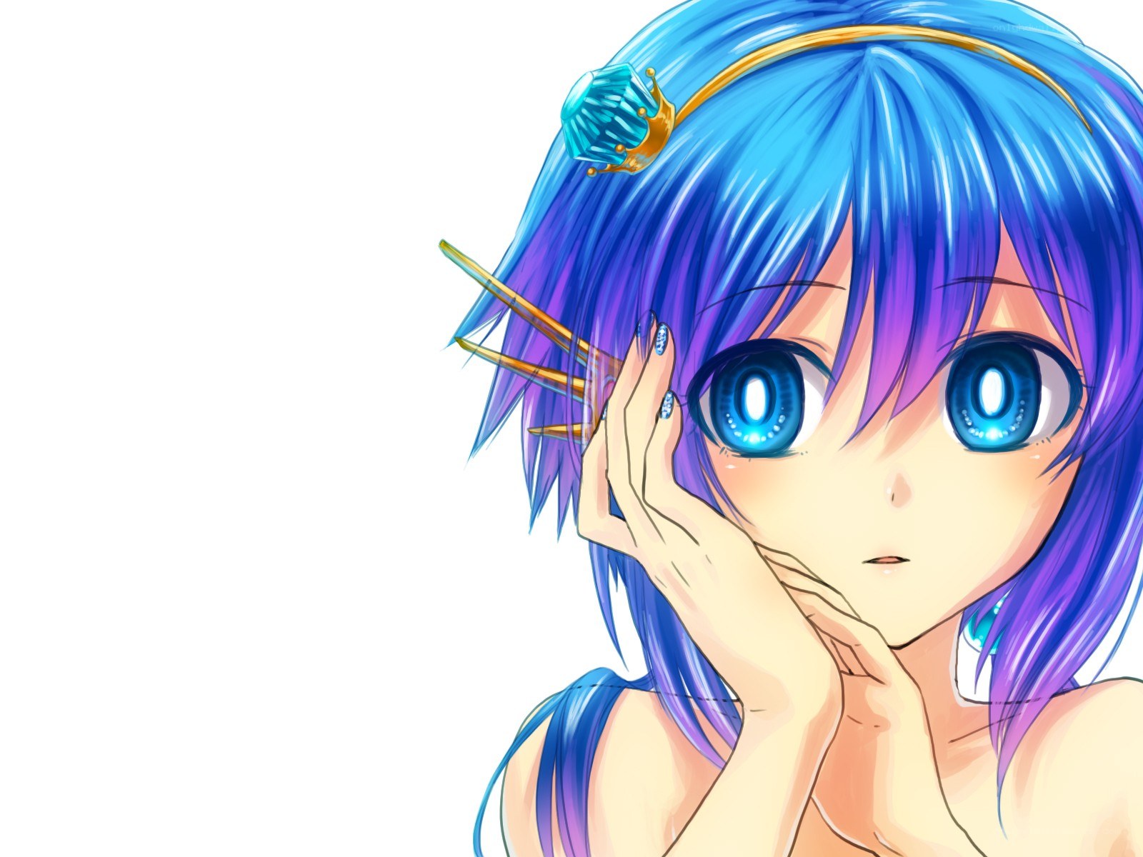 blue-haired anime girl with crown
