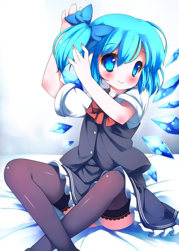 blue-haired anime girl with crystals