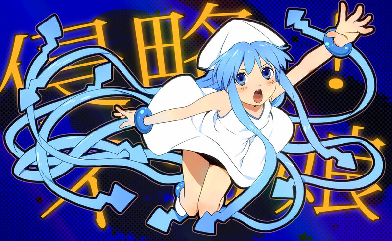 blue-haired anime girl with energy chains