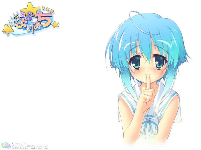 Blue-haired anime girl with finger to lips