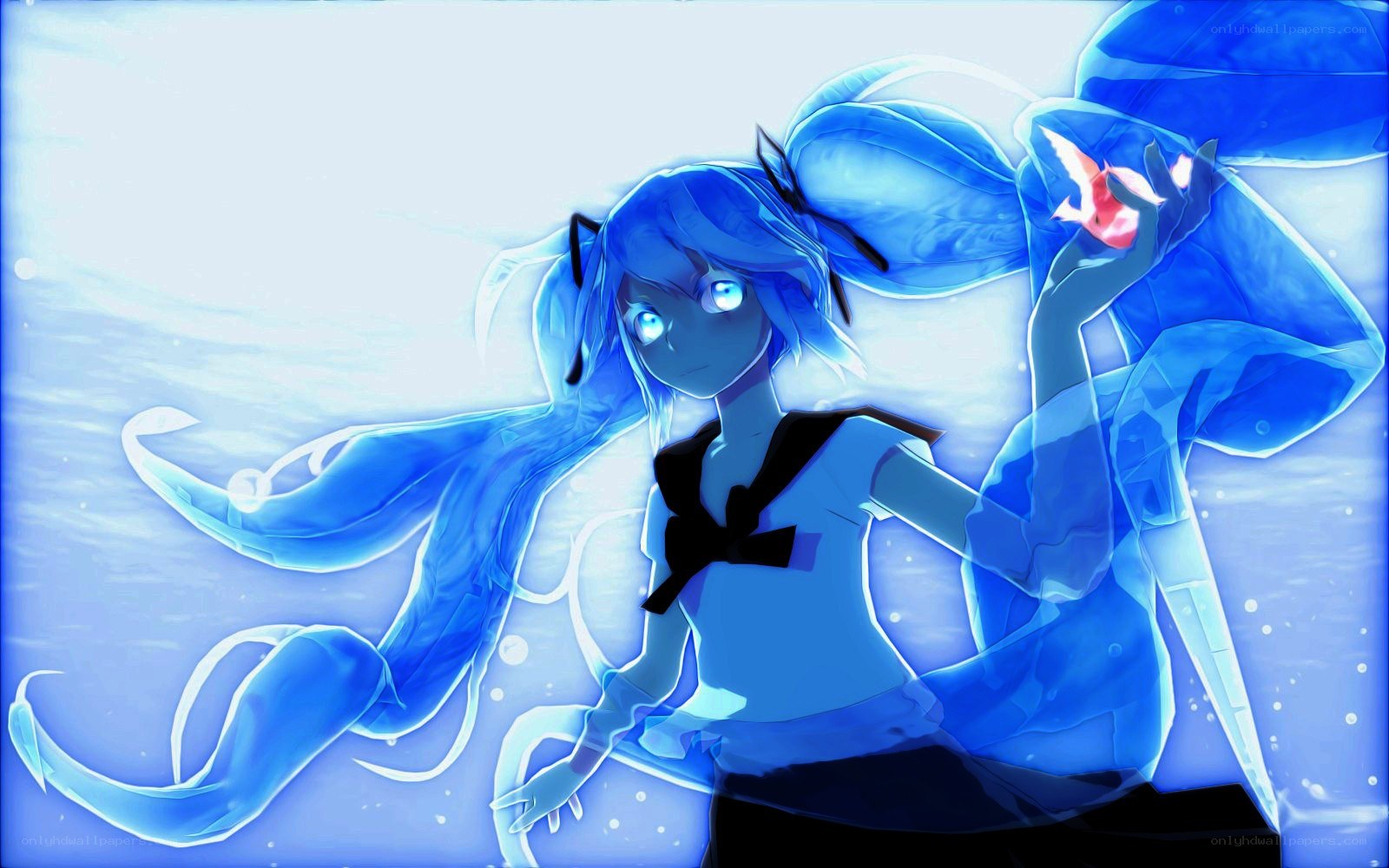 blue-haired anime girl with fish