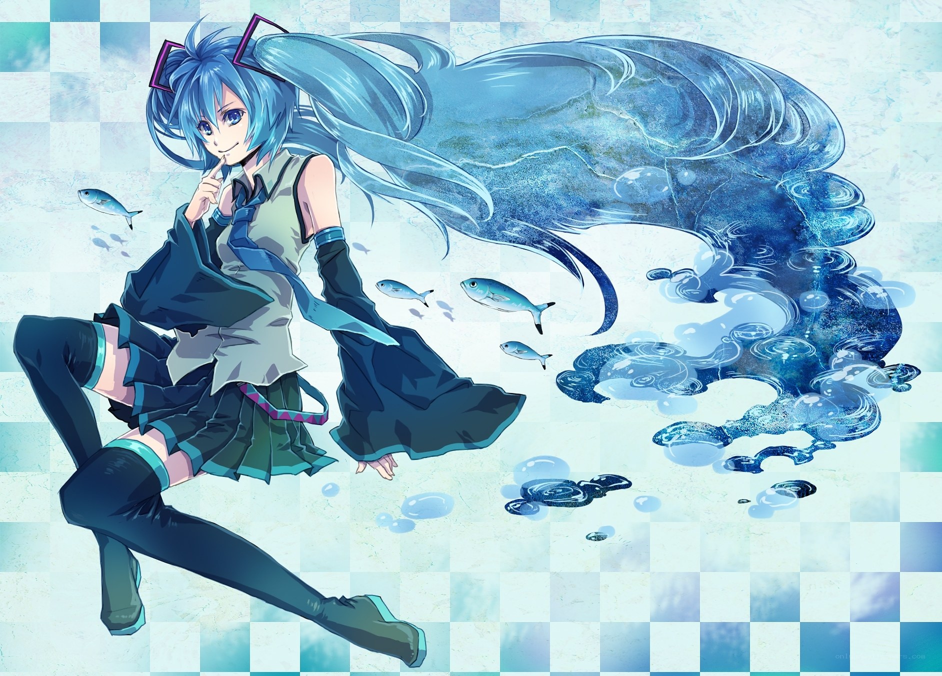 blue-haired anime girl with fish