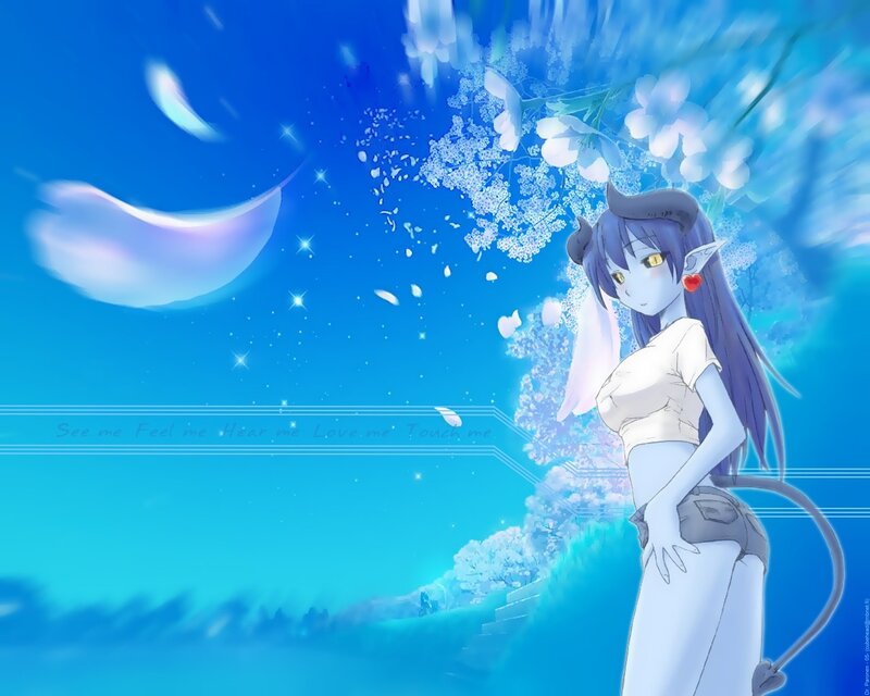 blue-haired anime girl with flowers