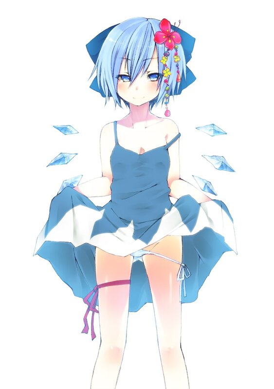 blue-haired anime girl with flowers