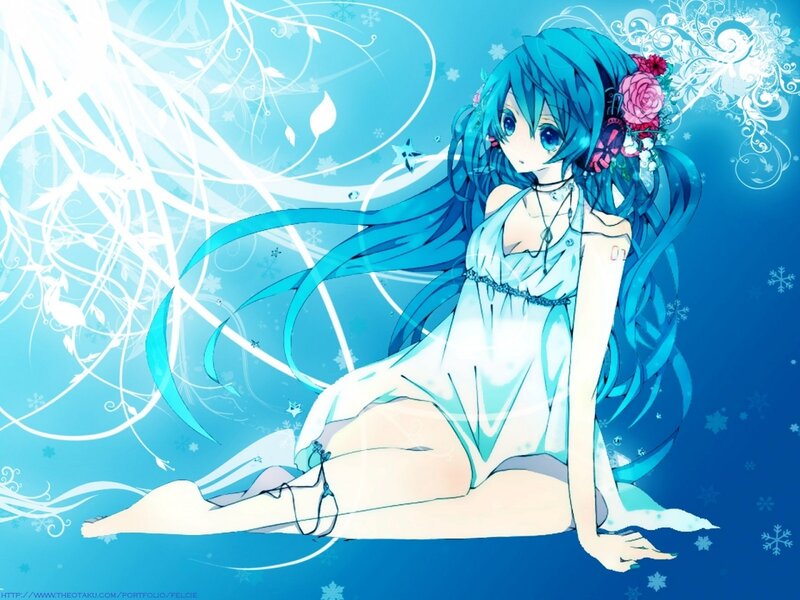 Blue-haired anime girl with flowers
