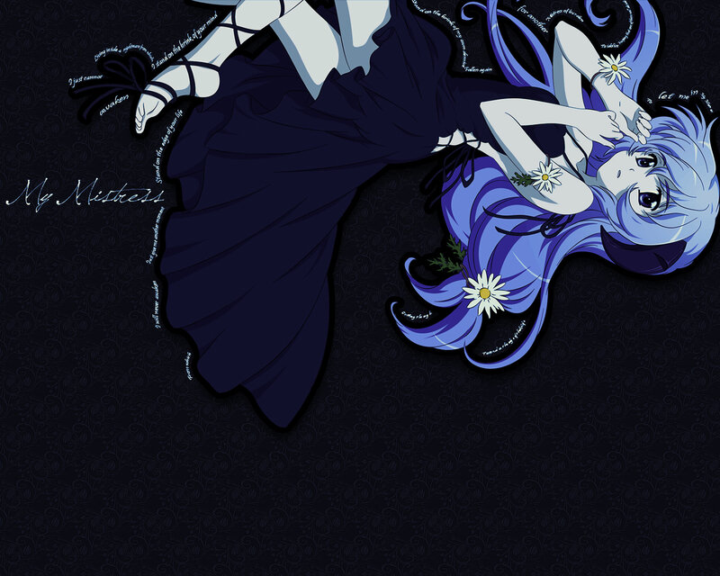 blue-haired anime girl with flowers
