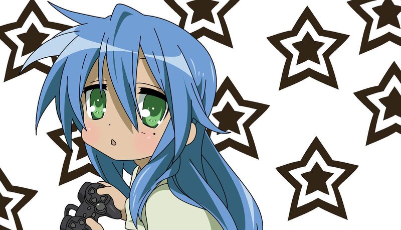 blue-haired anime girl with game controller