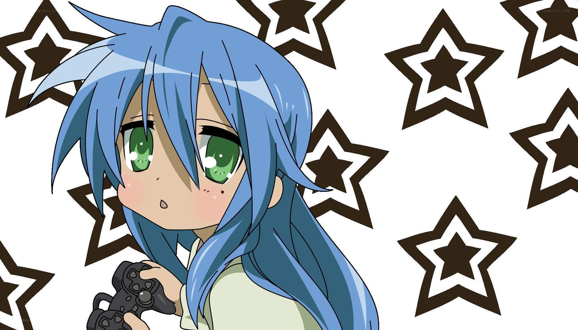 blue-haired anime girl with game controller