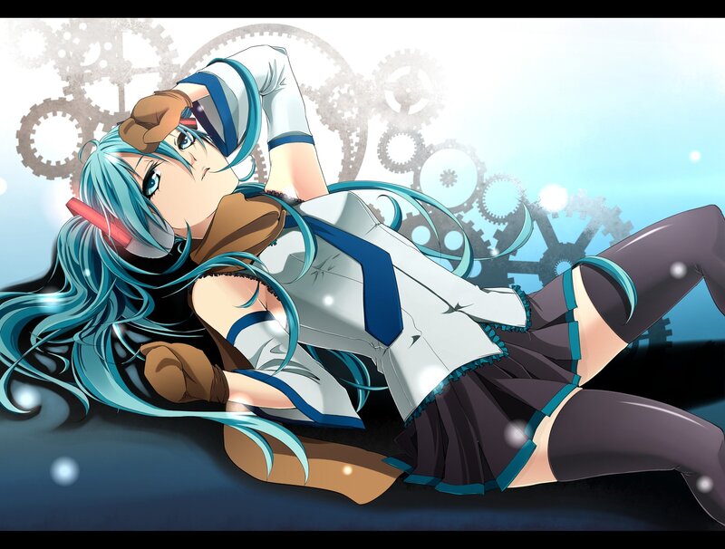 blue-haired anime girl with gears