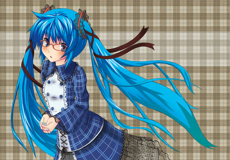 blue-haired anime girl with glasses