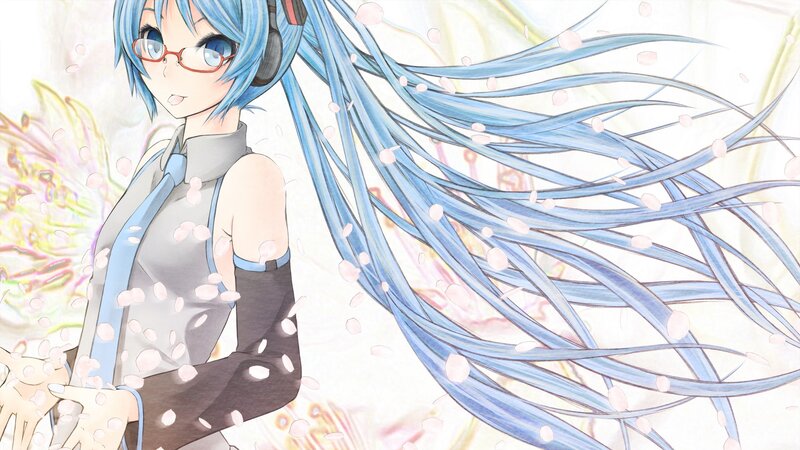 blue-haired anime girl with glasses