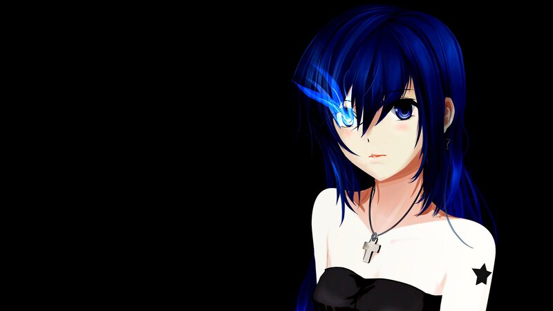blue-haired anime girl with glowing eye