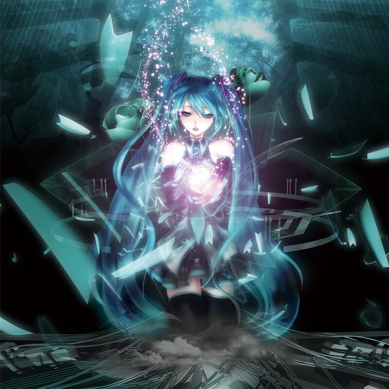 blue-haired anime girl with glowing hands