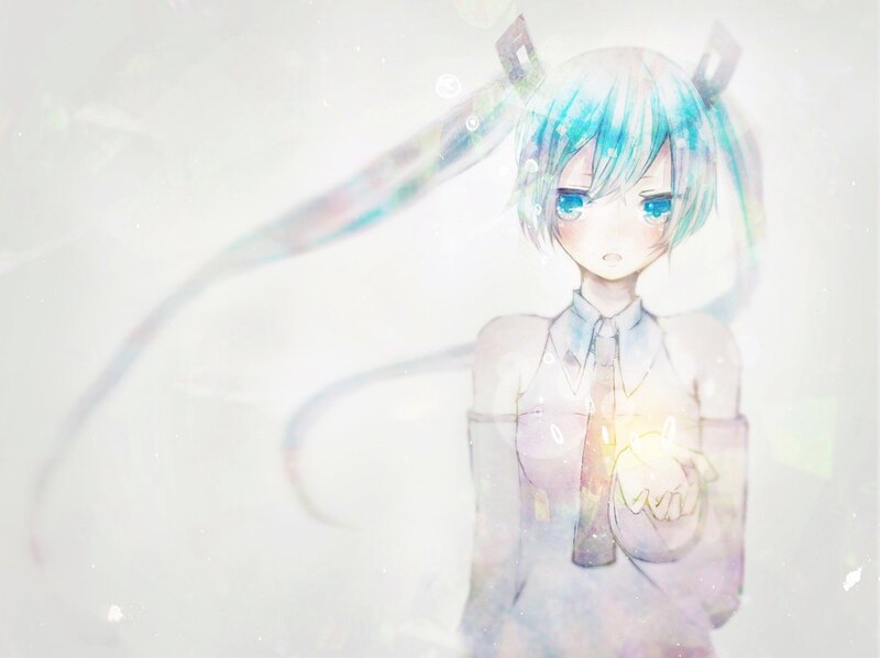 Blue-haired anime girl with glowing hands