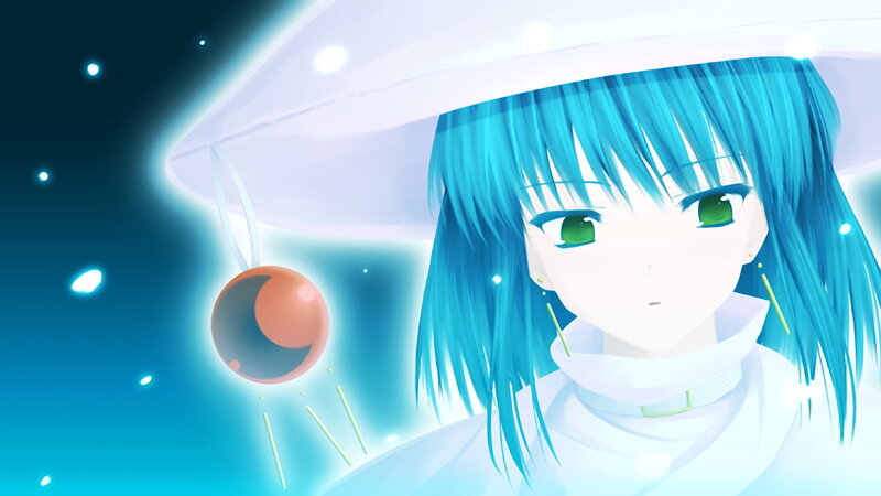 blue-haired anime girl with glowing orb