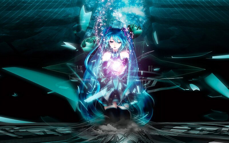 blue-haired anime girl with glowing orb