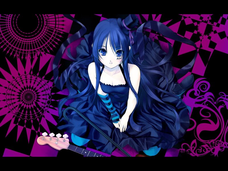 blue-haired anime girl with guitar