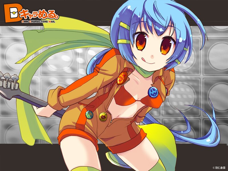 Blue-haired anime girl with guitar