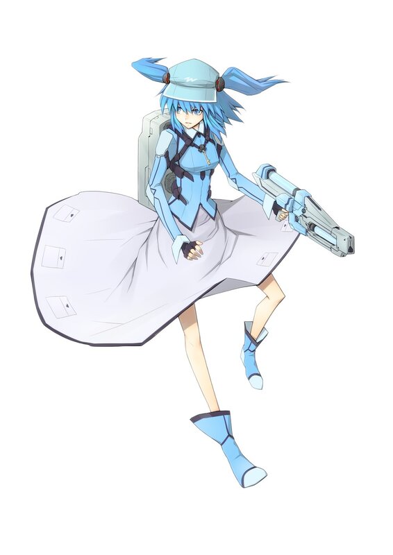Blue-haired anime girl with gun