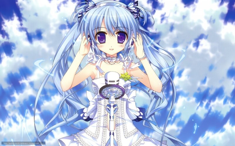 blue-haired anime girl with headphones