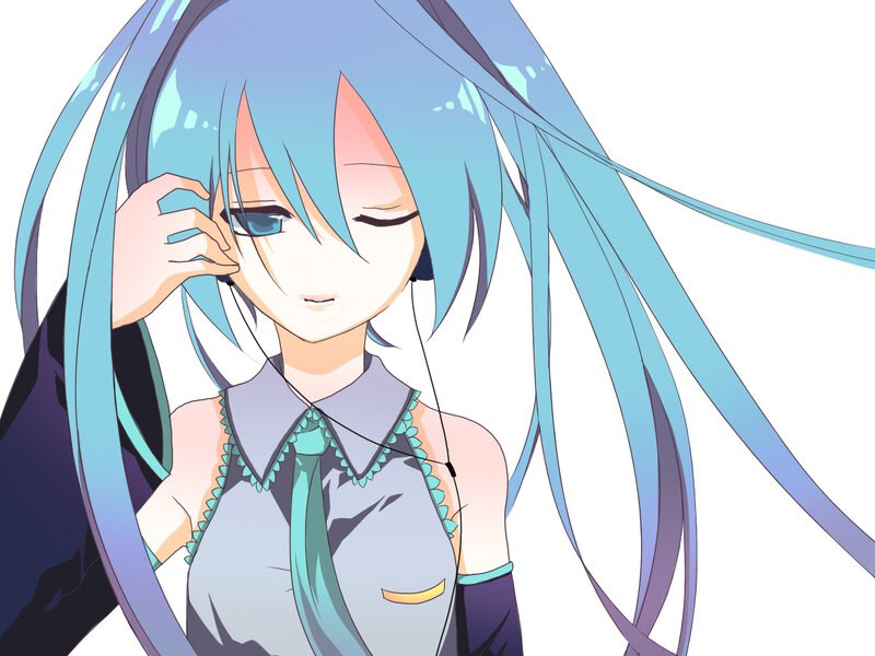 blue-haired anime girl with headphones