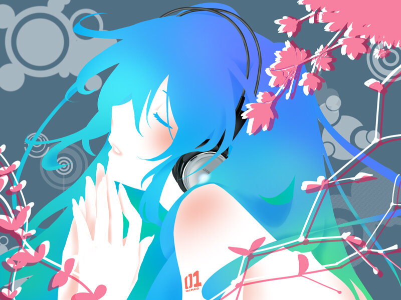 blue-haired anime girl with headphones