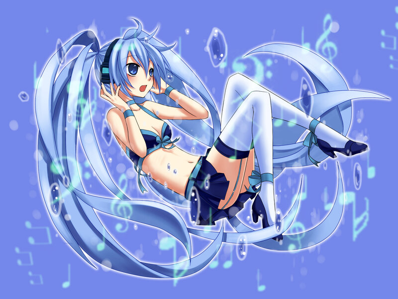 blue-haired anime girl with headphones