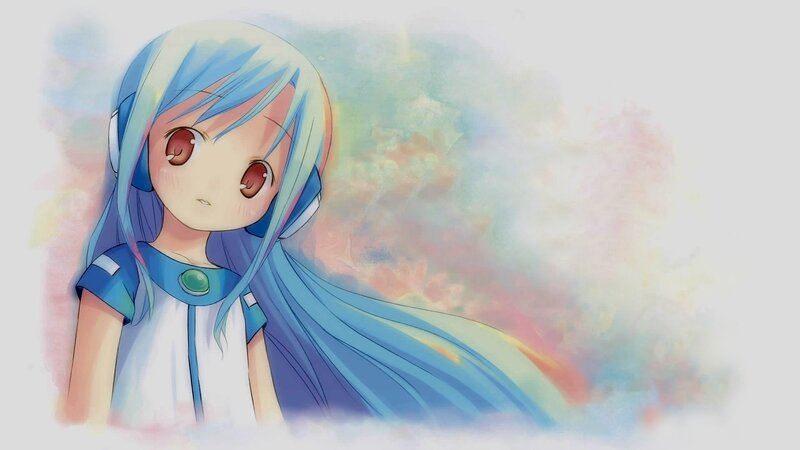 blue-haired anime girl with headphones