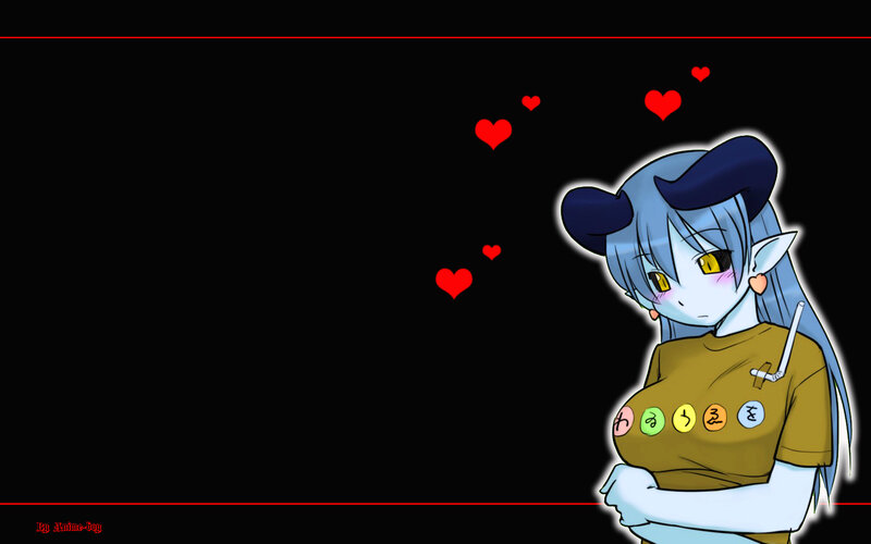 blue-haired anime girl with hearts