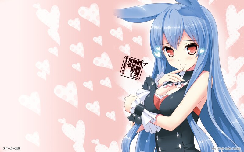 Blue-haired anime girl with hearts
