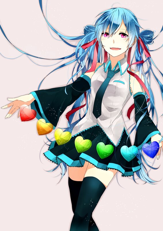 blue-haired anime girl with hearts