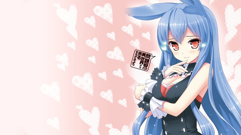 blue-haired anime girl with hearts